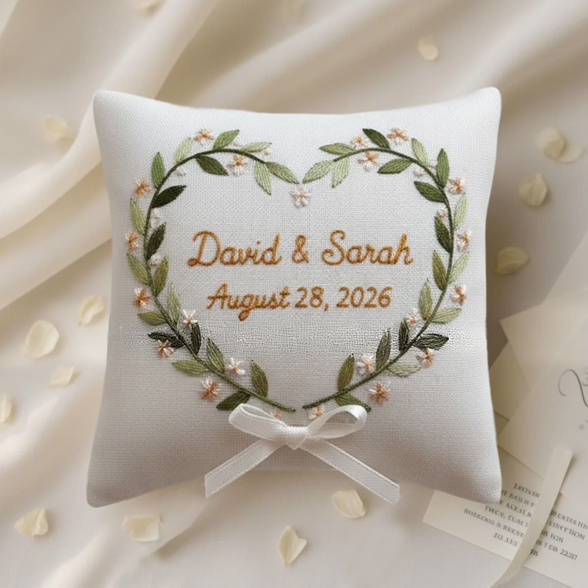 Rubbyoo Personalized Ring Bearer Pillow Embroidery Kit - Heart-shaped Wreath With Names | Handcrafted Keepsake | Engagement Celebrations - 6 inches hoop kit - image 1