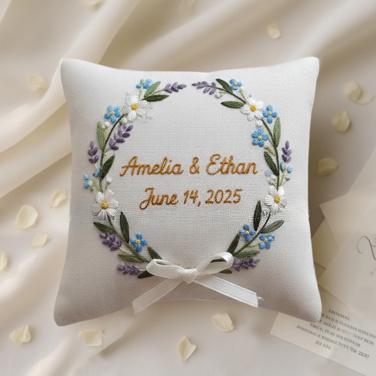 Rubbyoo Personalized Ring Bearer Pillow Embroidery Kit - Blue Daisy Lavender Wreath | Gift-giving Handcraft | Special Date Celebrations - 6 inches hoop kit - image 1