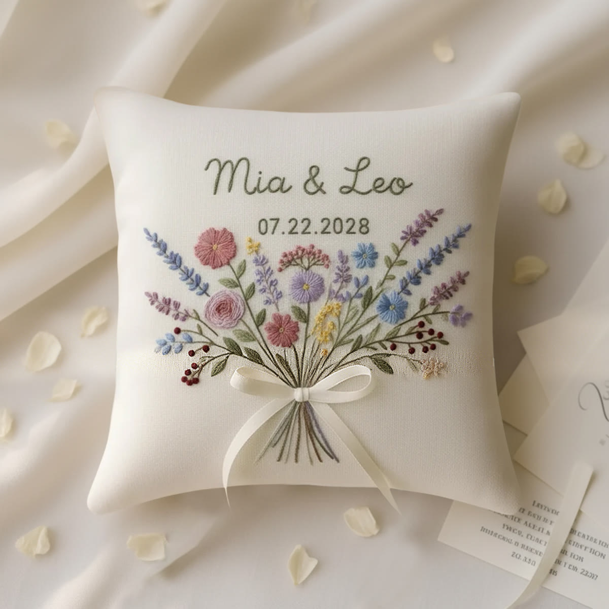 Rubbyoo Personalized Ring Bearer Pillow Embroidery Kit - Colorful Floral Bouquet | Beginner-friendly Handcraft | Elegant Gifting - 6 inches hoop kit - image 1