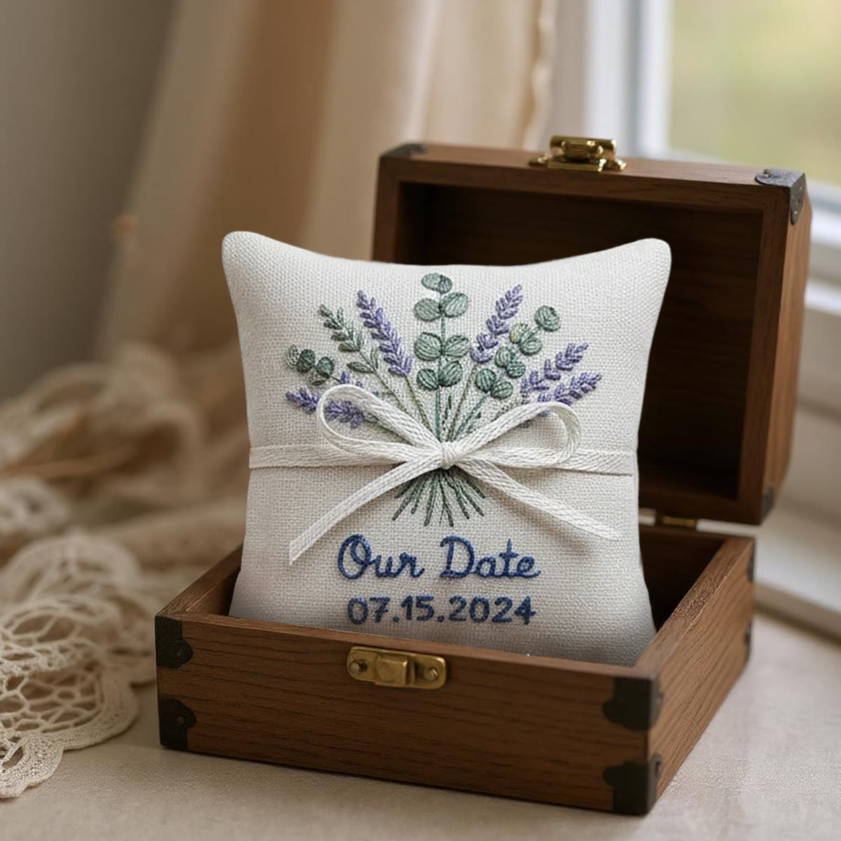 Rubbyoo Personalized Ring Bearer Pillow Embroidery Kit - Lavender Eucalyptus Bouquet | Newbie-friendly Diy Craft | Gift For Her - image 2