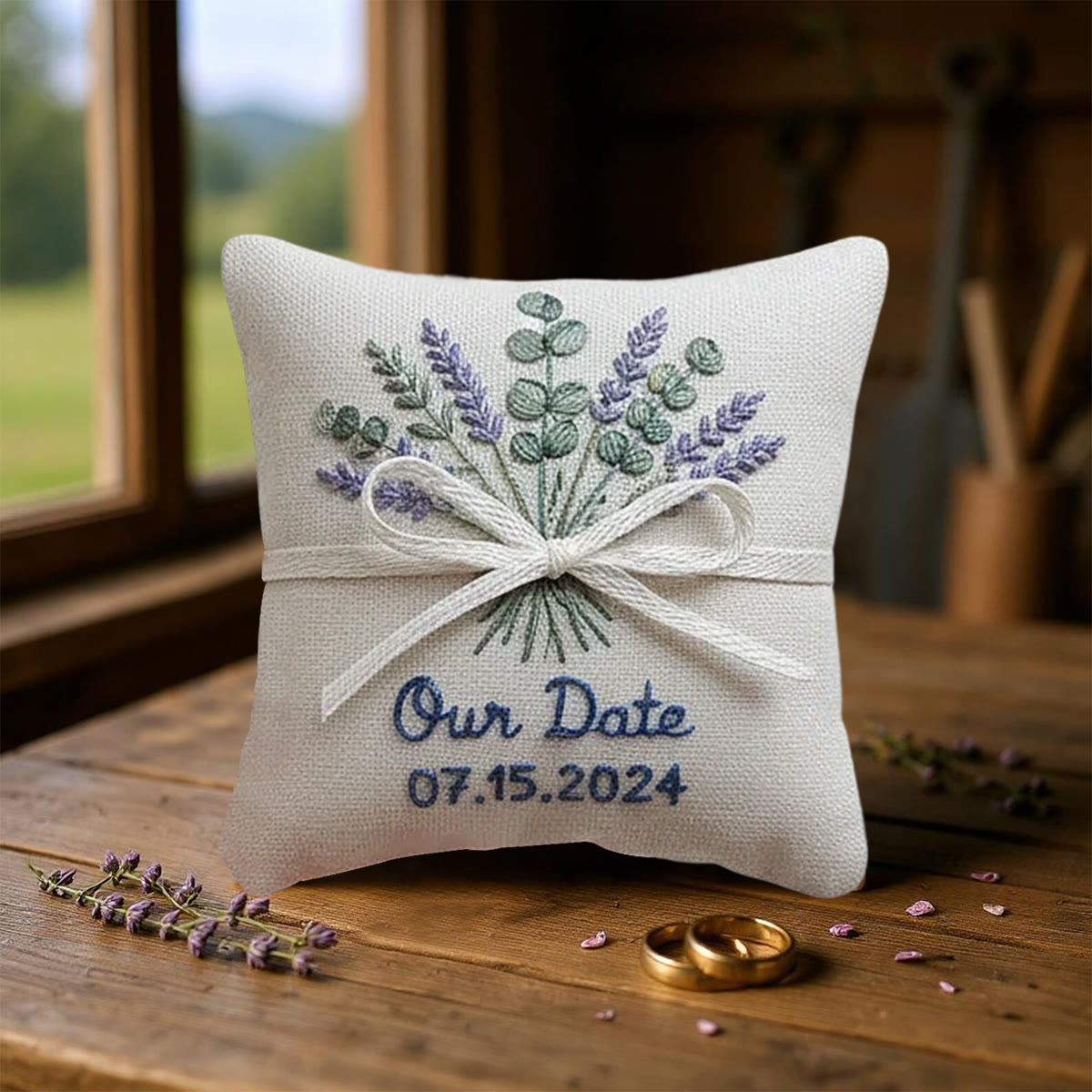 Rubbyoo Personalized Ring Bearer Pillow Embroidery Kit - Lavender Eucalyptus Bouquet | Newbie-friendly Diy Craft | Gift For Her - image 9