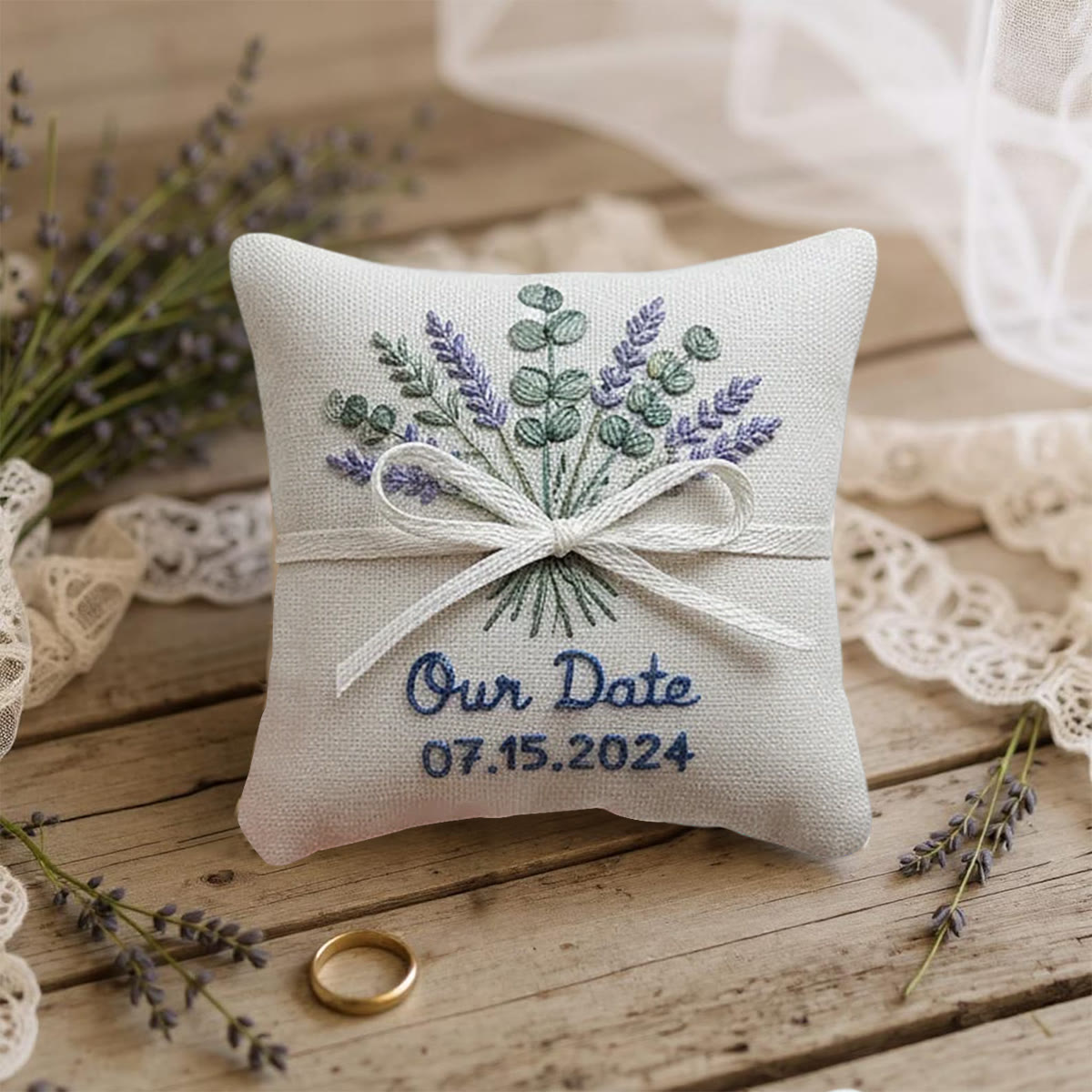 Rubbyoo Personalized Ring Bearer Pillow Embroidery Kit - Lavender Eucalyptus Bouquet | Newbie-friendly Diy Craft | Gift For Her - image 8