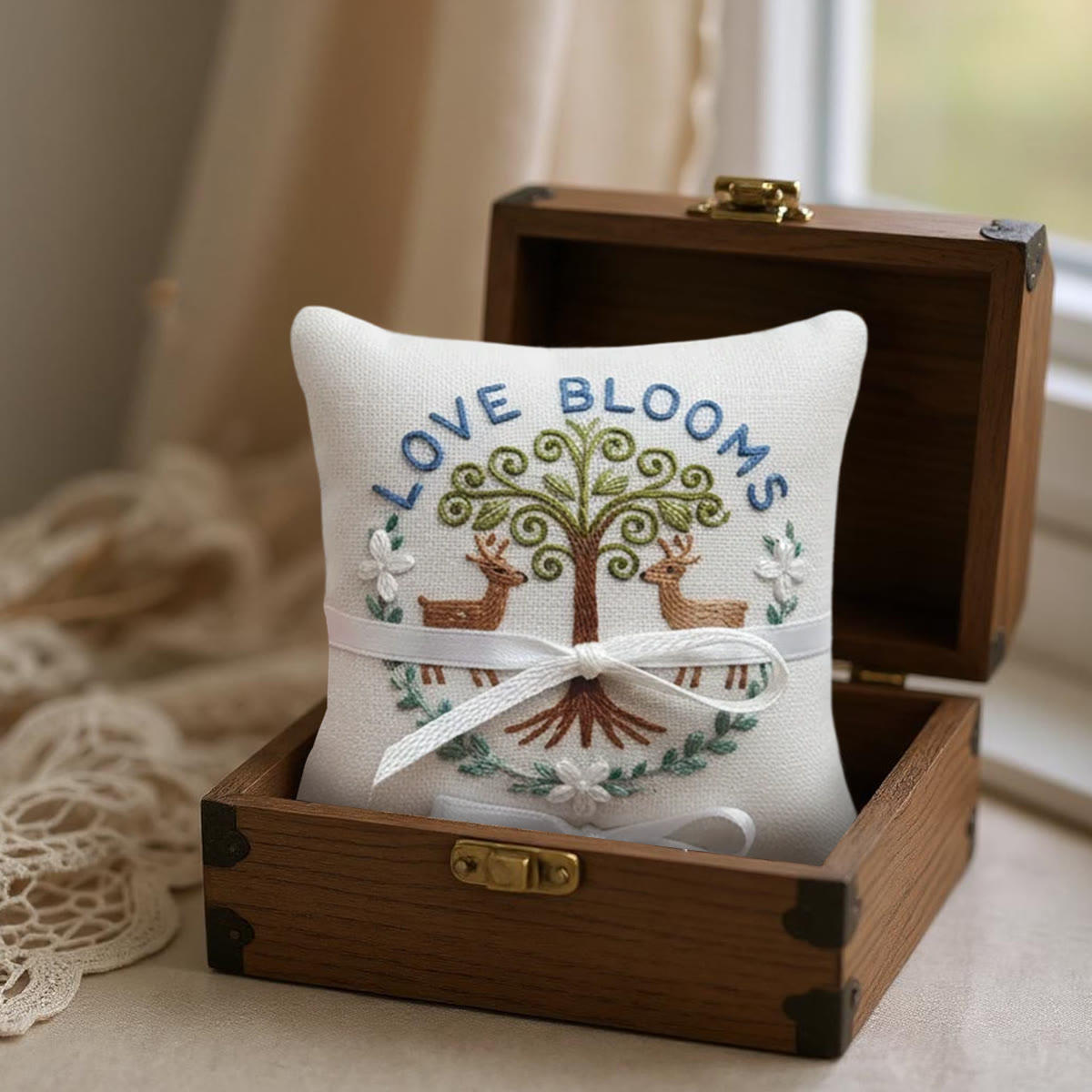 Rubbyoo Personalized Ring Bearer Pillow Embroidery Kit - Tree And Deer Emblem | Embroidered Gift Piece | Key Holiday Commemorations - image 2