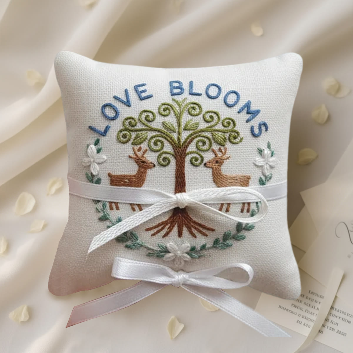 Rubbyoo Personalized Ring Bearer Pillow Embroidery Kit - Tree And Deer Emblem | Embroidered Gift Piece | Key Holiday Commemorations - 6 inches hoop kit - image 1