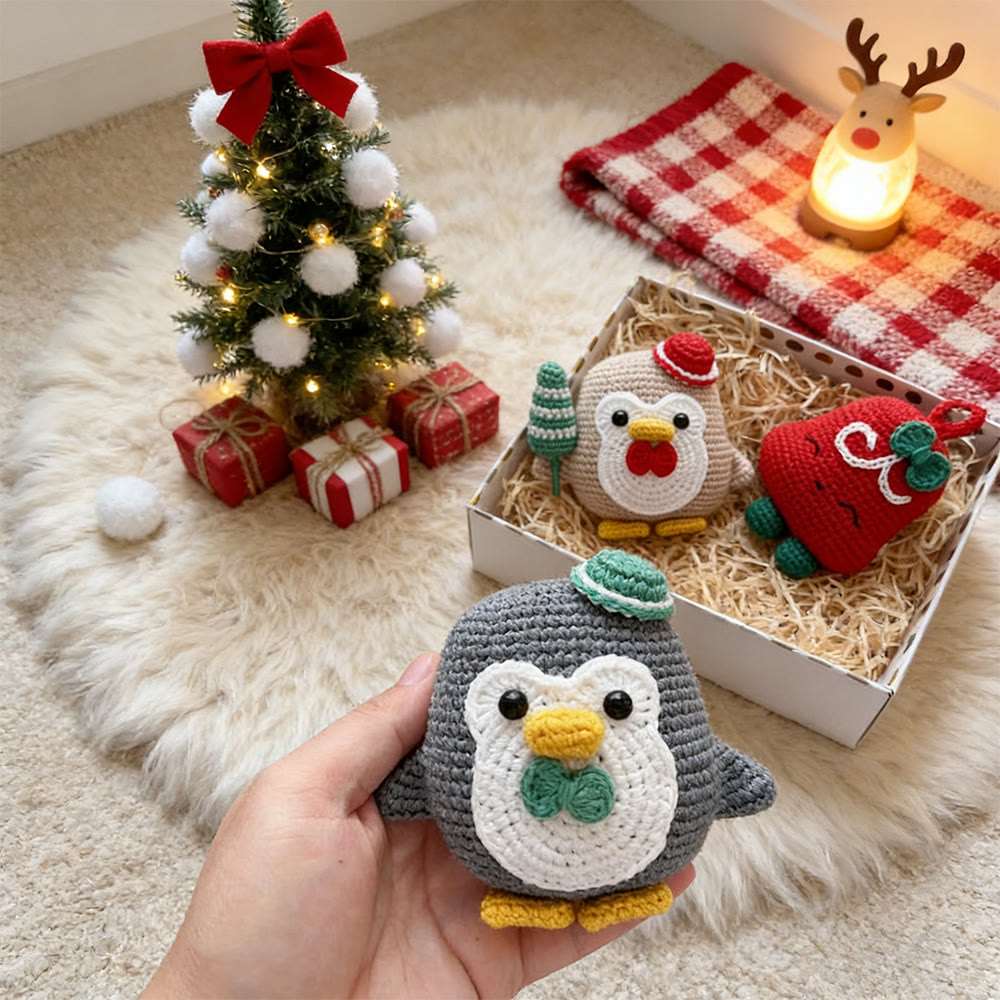 Diy Handmade Holiday Animal Crochet Kit - Handmade Christmas Collection | perfect doll for kid - Grey Penguin - image 2