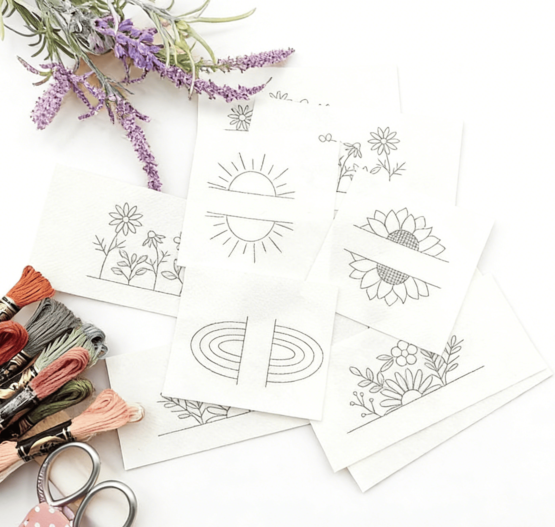 Floral Stick And Stitch Patterns | Diy Floral Designs | Gift For Stitch Lovers - 9pcs - image 1