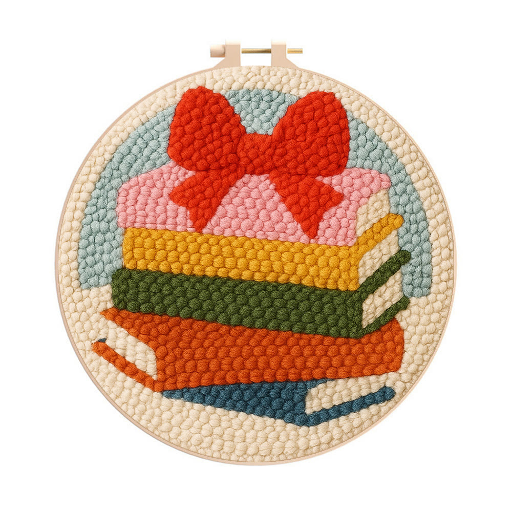 Vibrant Book Stack Punch Needle Kit – Newbie-friendly Craft | Top Gifting Pick - 8 inch Hoop Kit - image 1