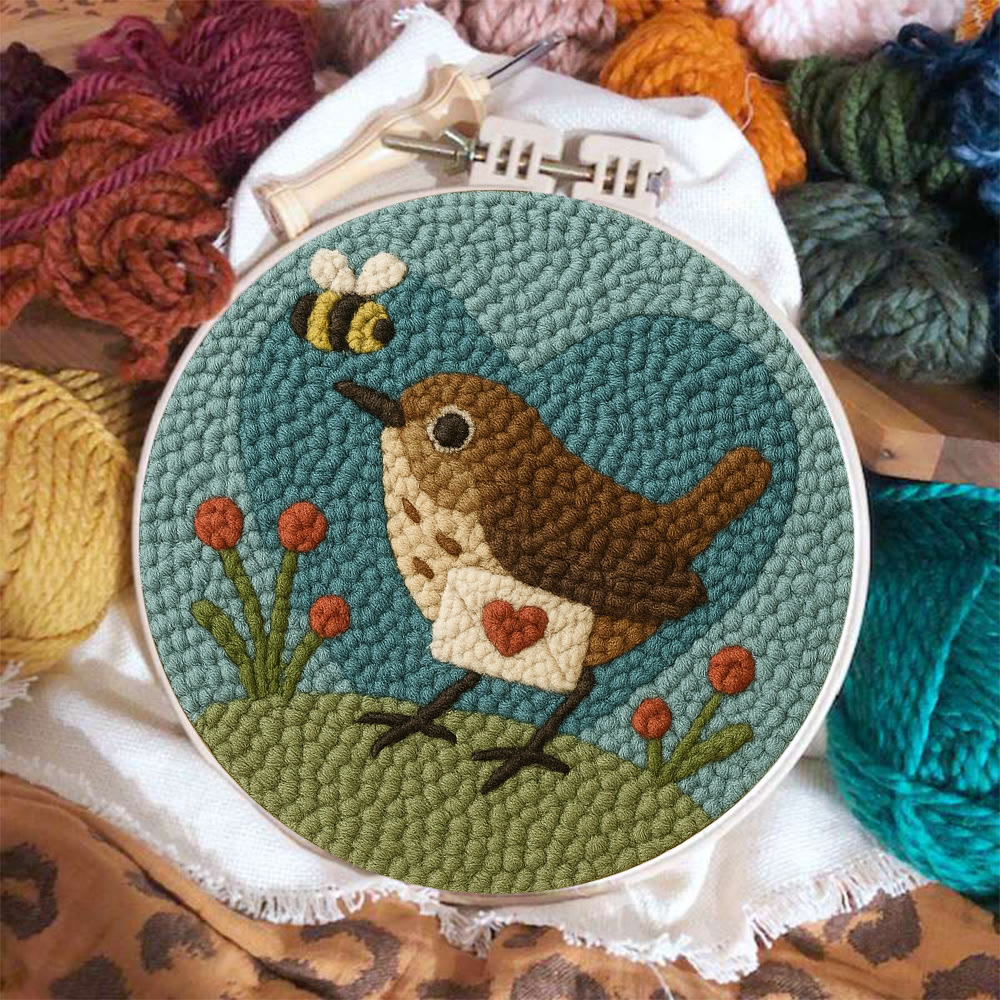Bird and Bee Heart-Themed Punch Needle Kit – Beginner-Friendly DIY Choice | Charming Decorative Piece - image 2