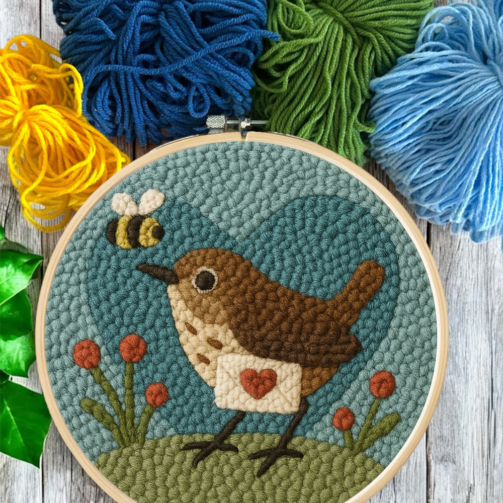 Bird and Bee Heart-Themed Punch Needle Kit – Beginner-Friendly DIY Choice | Charming Decorative Piece - image 3