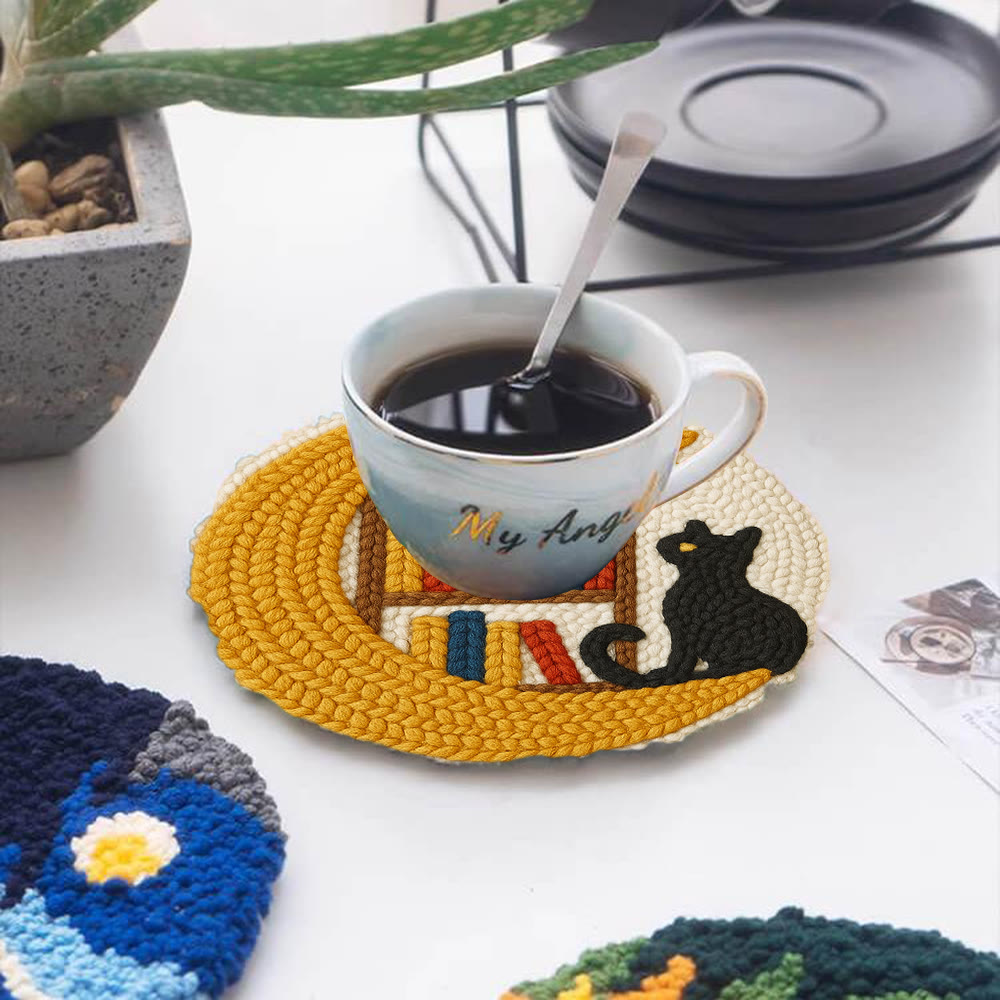 Moon Bookshelf and Black Cat Punch Needle Kit – Gifting Top Pick | Exquisite Hanging Decor - image 5