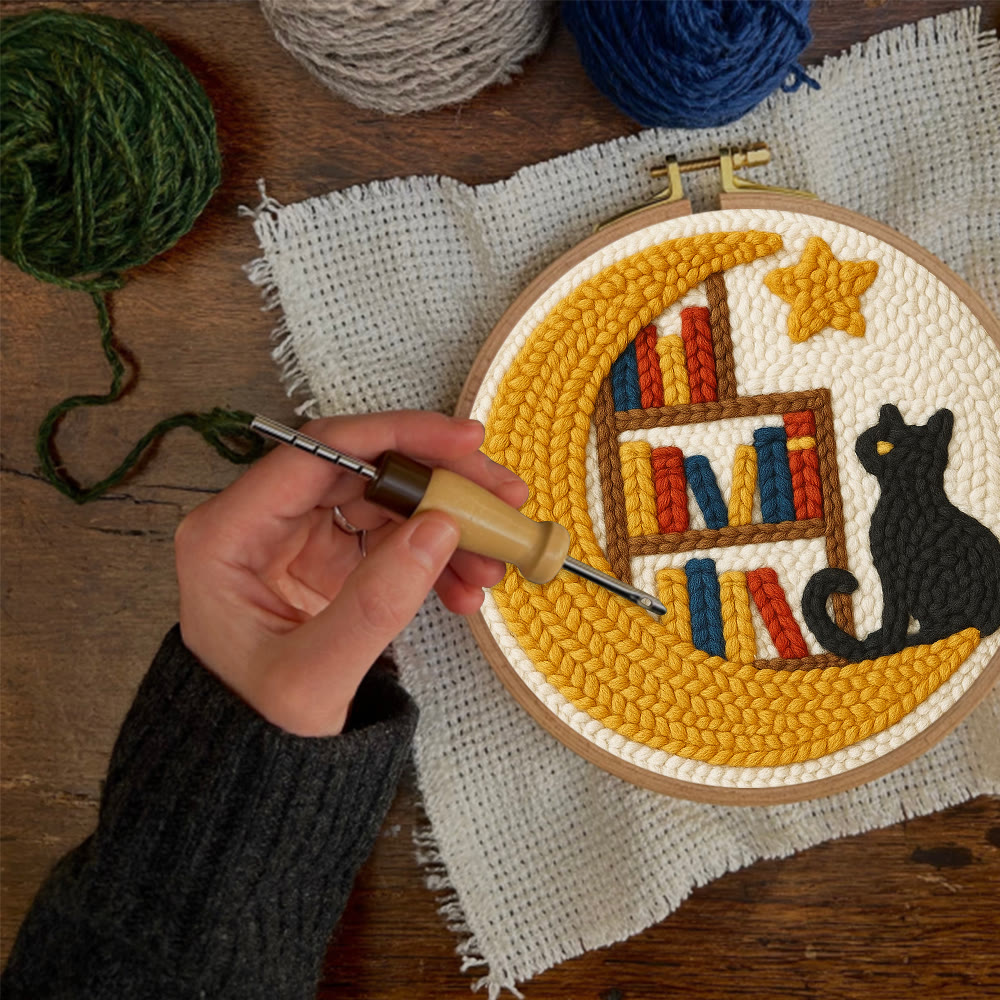 Moon Bookshelf and Black Cat Punch Needle Kit – Gifting Top Pick | Exquisite Hanging Decor - image 10