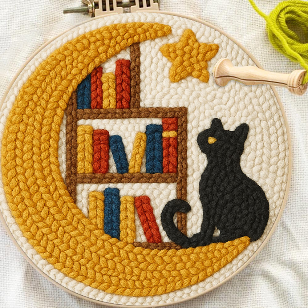 Moon Bookshelf and Black Cat Punch Needle Kit – Gifting Top Pick | Exquisite Hanging Decor - image 11