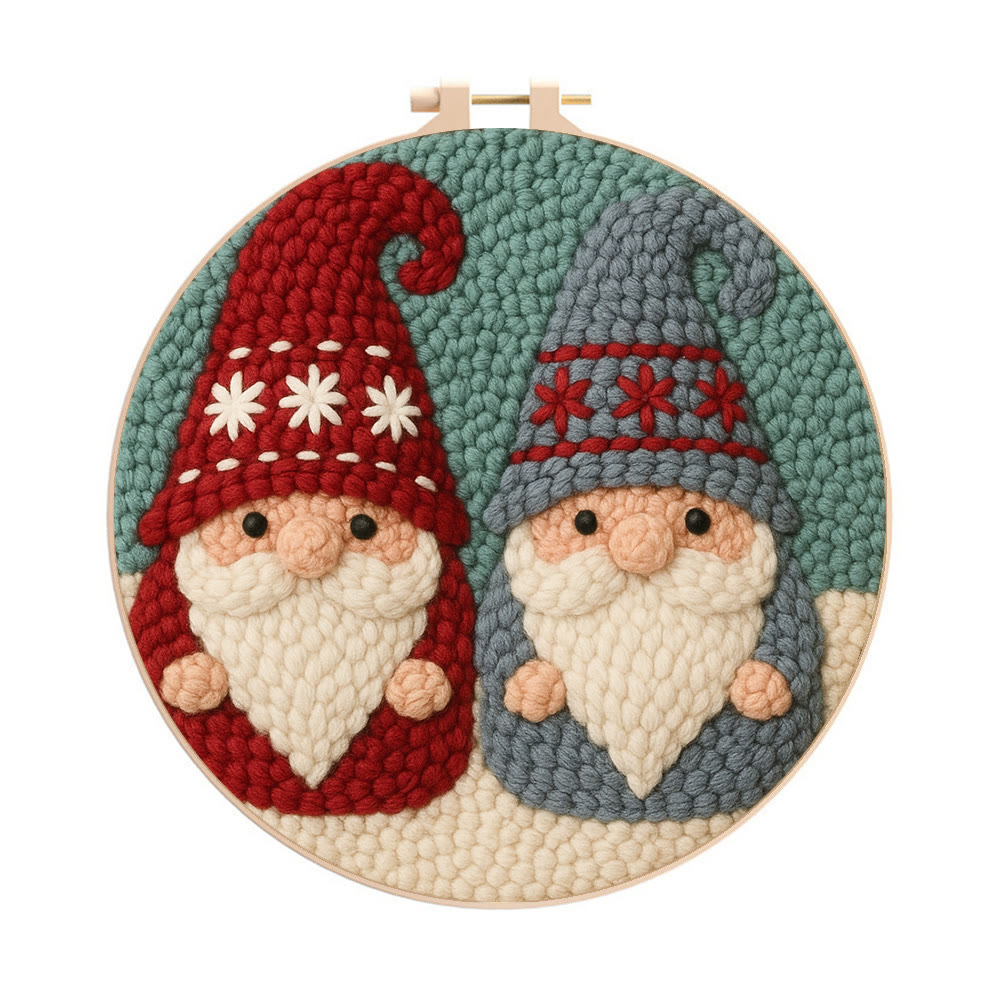 Dual Snowflake-embellished Gnome Punch Needle Kit – Go-to Gifting Selection | Delicate Wall Hanging Ornament - 8 inch Hoop Kit - image 1