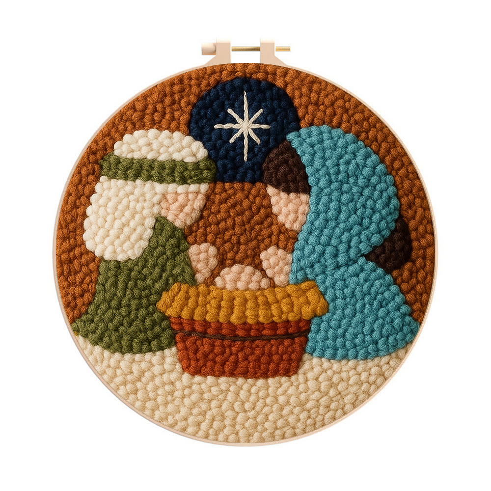 Nativity Scene Themed Punch Needle Kit – Easy DIY Choice | Fun Handmade Craft - 8 inch Hoop Kit - image 1