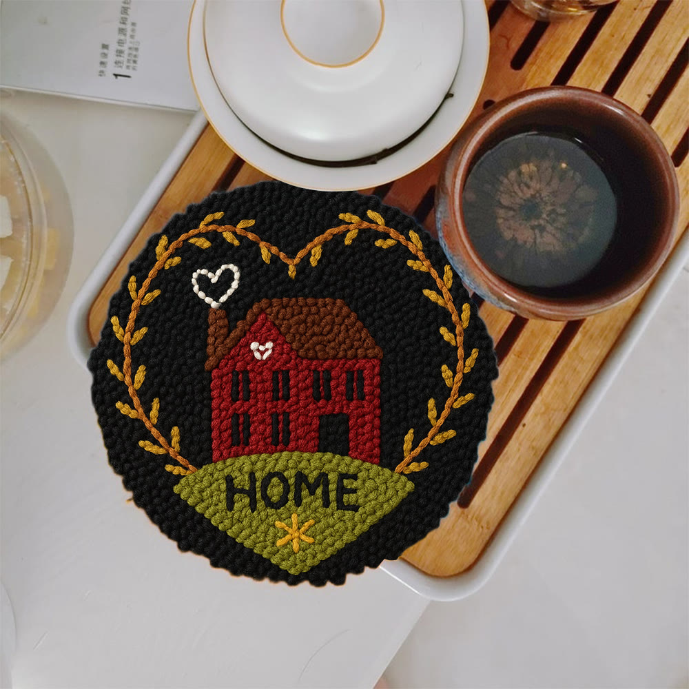 Home-themed House And Wreath Punch Needle Kit – Hassle-free Diy Project | Delightful Handcraft Creation - 5 inch Coaster Kit - image 4