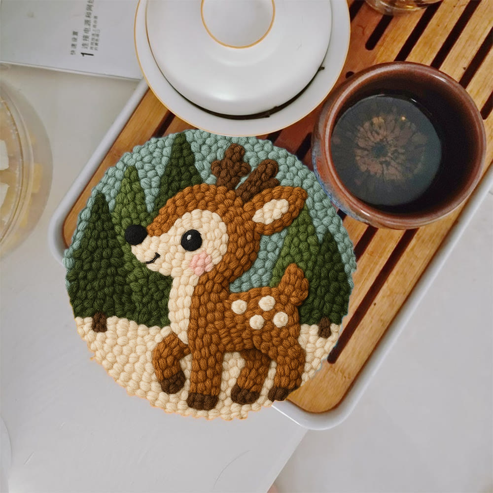 Woodland Fawn Punch Needle Kit – Novice-friendly Handcraft | Cute Hanging Ornament - 5 inch Coaster Kit - image 4