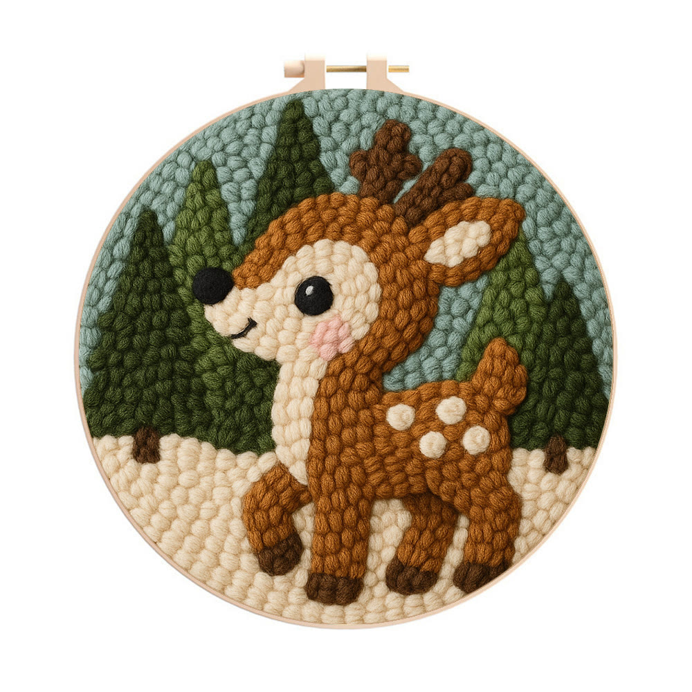 Woodland Fawn Punch Needle Kit – Novice-friendly Handcraft | Cute Hanging Ornament - 8 inch Hoop Kit - image 1
