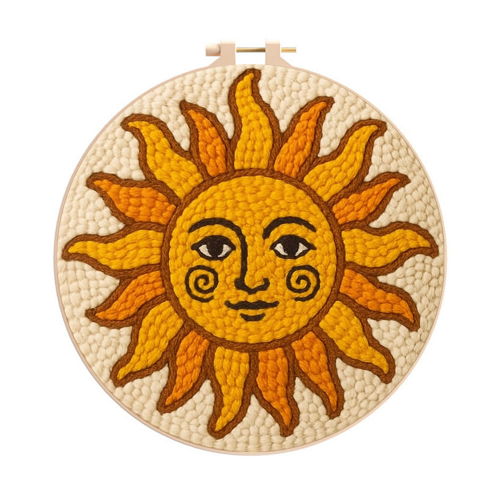 Cheerful Smiling Sun Punch Needle Kit – Playful Gifting Option | Entry-Level Handcraft Project - 8 inch Hoop Kit - image 1