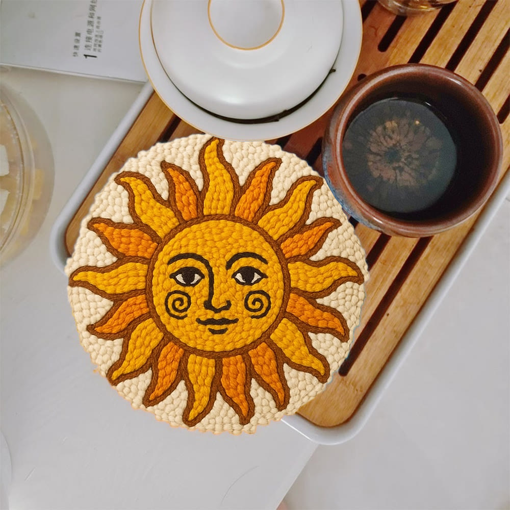 Cheerful Smiling Sun Punch Needle Kit – Playful Gifting Option | Entry-Level Handcraft Project - 5 inch Coaster Kit - image 4