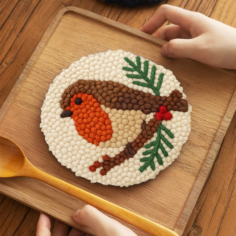 Branch-Perched Robin Punch Needle Kit – Delightful Decor Addition | Uncomplicated Handcraft Art - 5 inch Coaster Kit - image 4