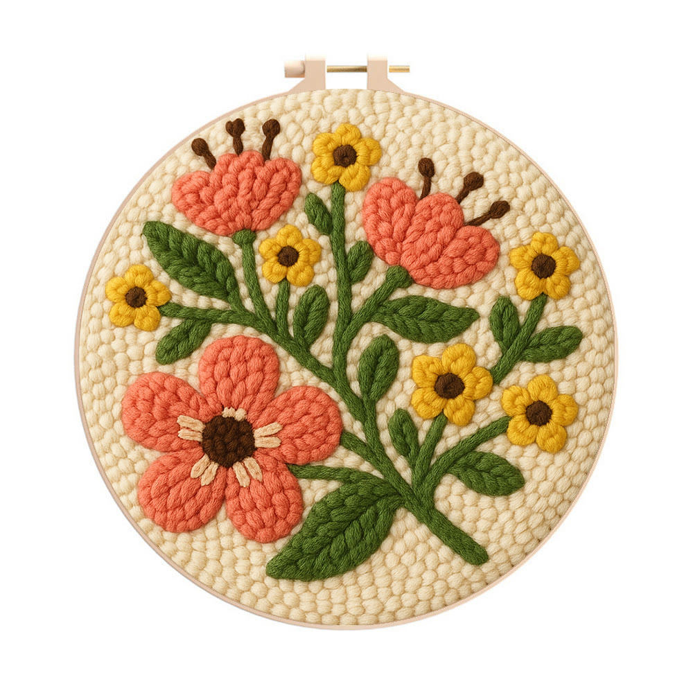 Peach-toned Floral Cluster Punch Needle Kit – Soothing Decor Addition | Unfussy Handcraft Work - 8 inch Hoop Kit - image 1