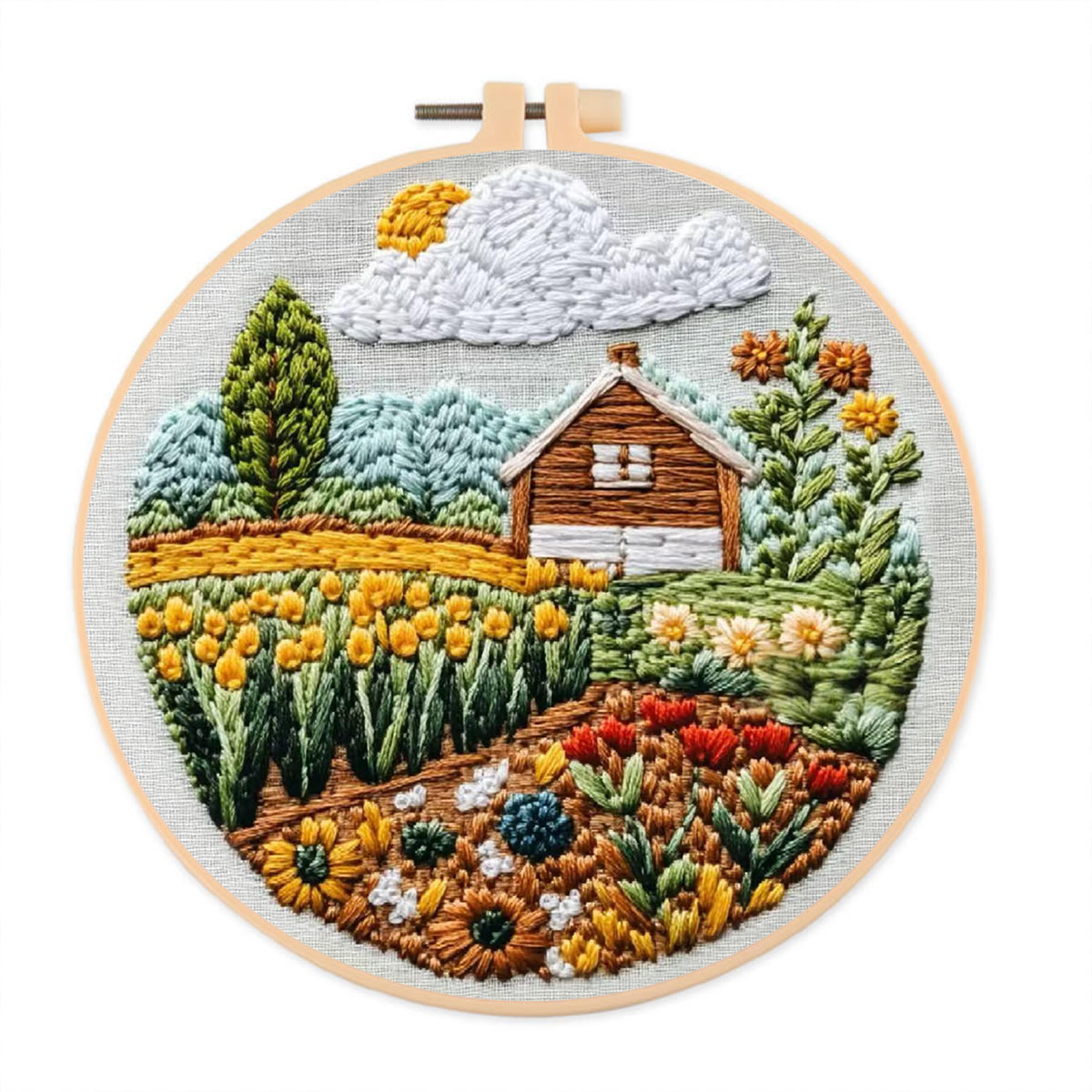 Rubbyoo Embroidery Kit - Pastoral Scenery | Diy Landscape Craft | Easy Art Hoop Kit  - 20*20cm - image 1
