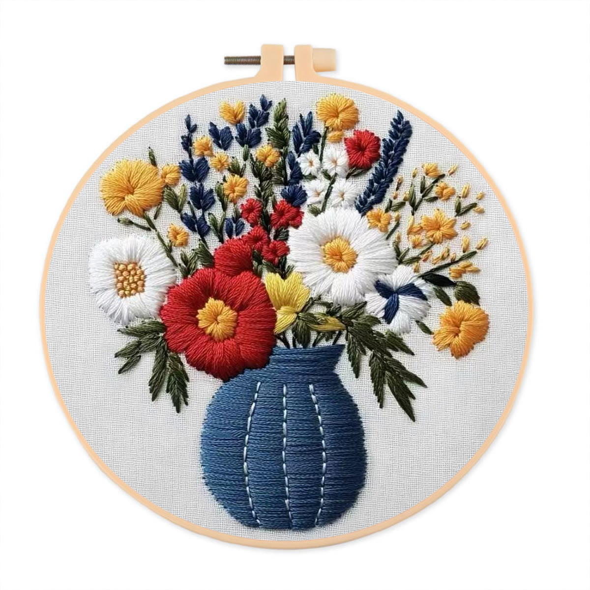 Rubbyoo Embroidery Kit - Bright Bouquet | Nice Desk Decor | Gift For Flower Lovers - 20*20cm - image 1