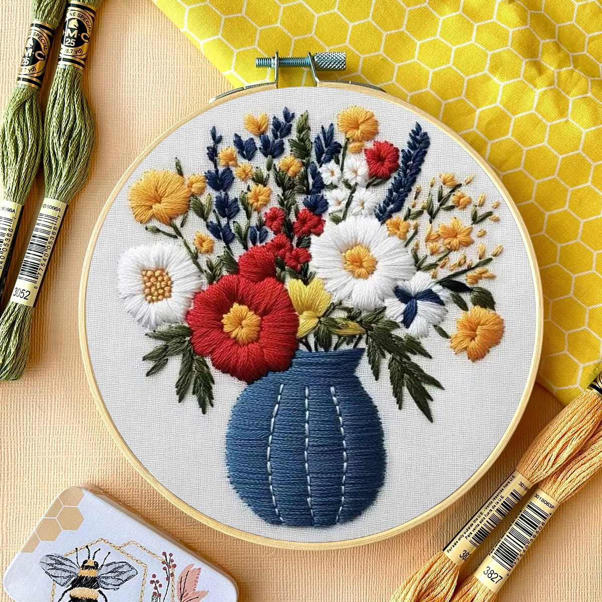 Rubbyoo Embroidery Kit - Bright Bouquet | Nice Desk Decor | Gift For Flower Lovers - image 3