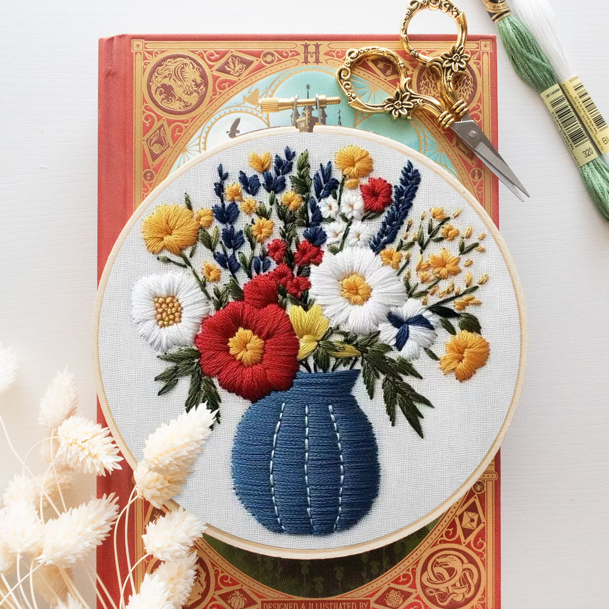 Rubbyoo Embroidery Kit - Bright Bouquet | Nice Desk Decor | Gift For Flower Lovers - image 2