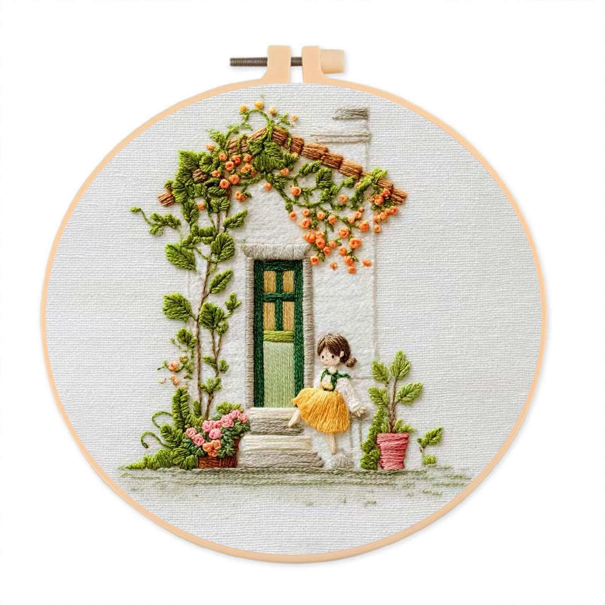 Rubbyoo Embroidery Kit - Aesthetic House | Diy Needle Craft | Perfect For Wall Hanging - 20*20cm - image 1