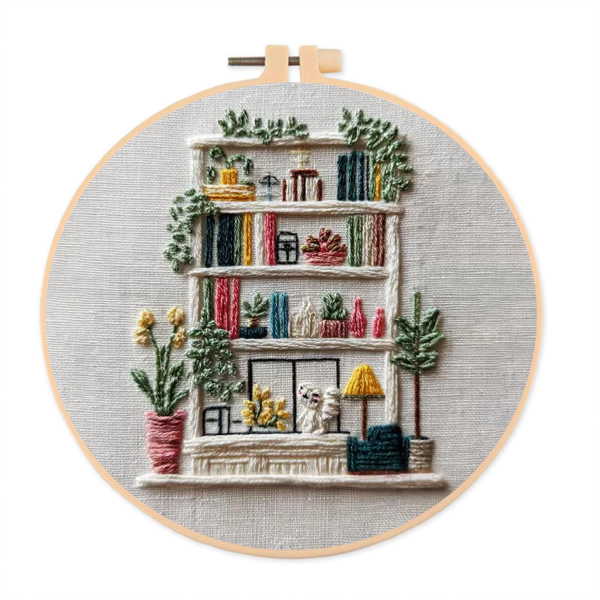 Rubbyoo Embroidery Kit - Bookshelf | Diy Decoration For Book Lover | Handmade Hoop Art  - 20*20cm - image 1