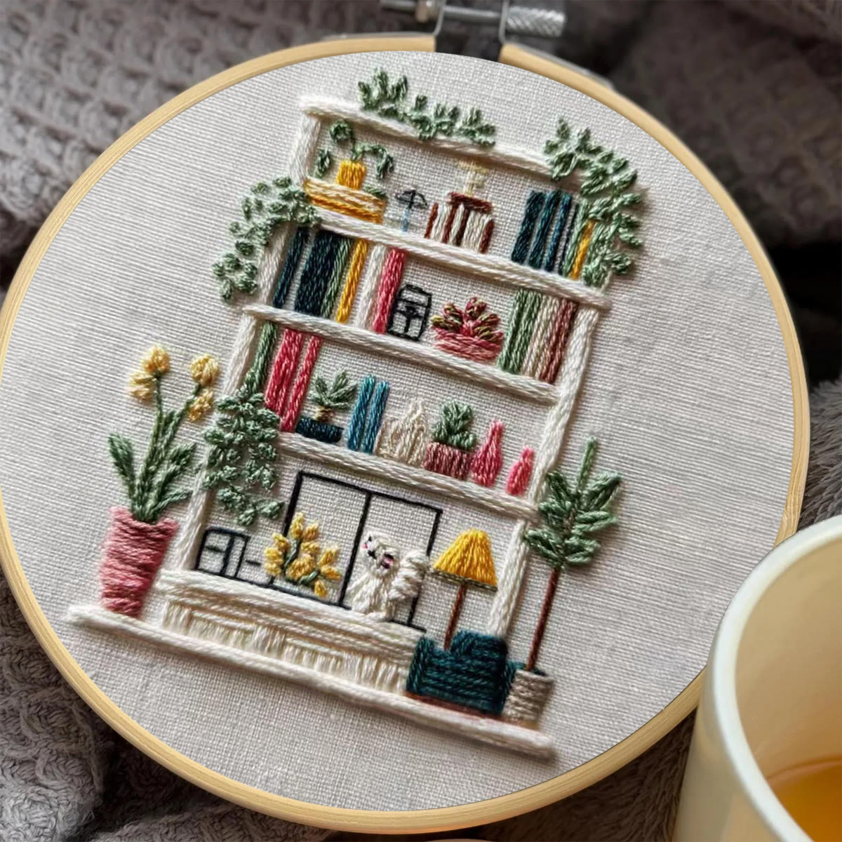 Rubbyoo Embroidery Kit - Bookshelf | Diy Decoration For Book Lover | Handmade Hoop Art  - image 6