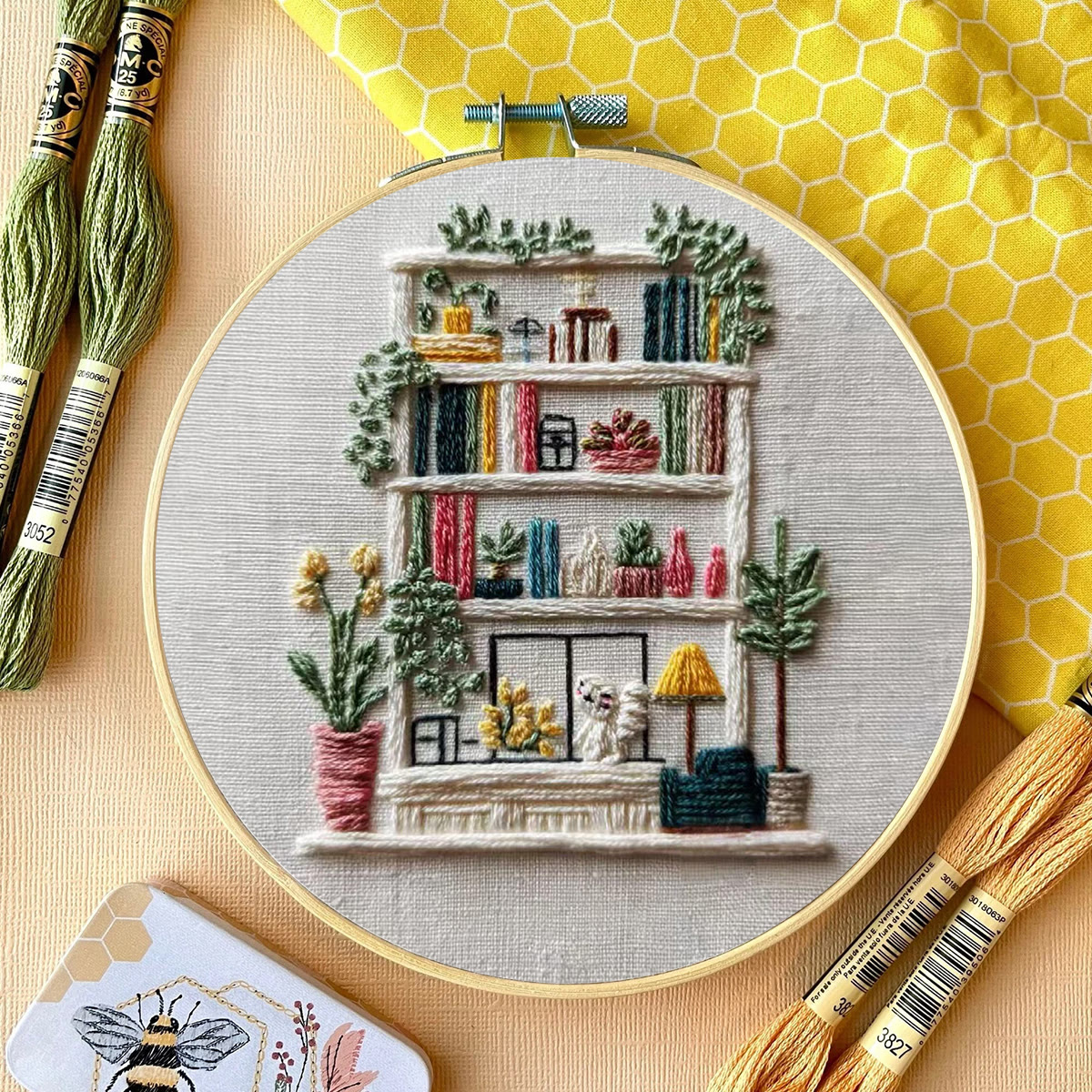 Rubbyoo Embroidery Kit - Bookshelf | Diy Decoration For Book Lover | Handmade Hoop Art  - image 3