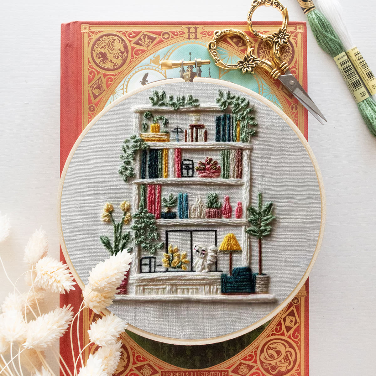 Rubbyoo Embroidery Kit - Bookshelf | Diy Decoration For Book Lover | Handmade Hoop Art  - image 2
