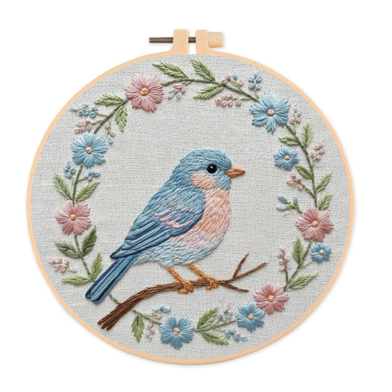 Rubbyoo Embroidery Kit - Floral Bird | Diy Starter Craft | Beginner Needle Art - 20*20cm - image 1