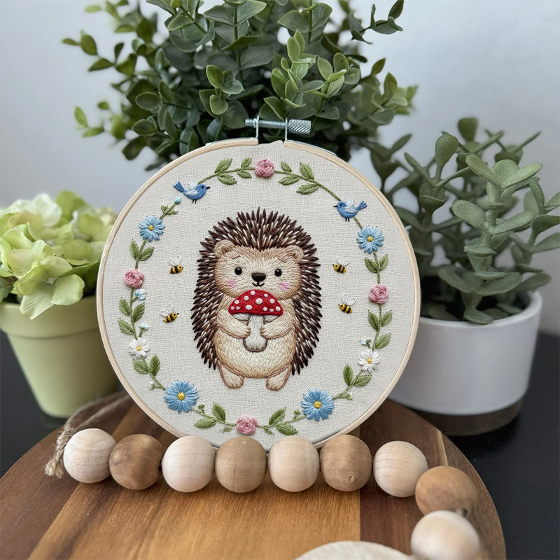 Rubbyoo Embroidery Kit - Mushroom Hedgehog | Adorable Animal Craft | Handmade Stitch Art - image 2