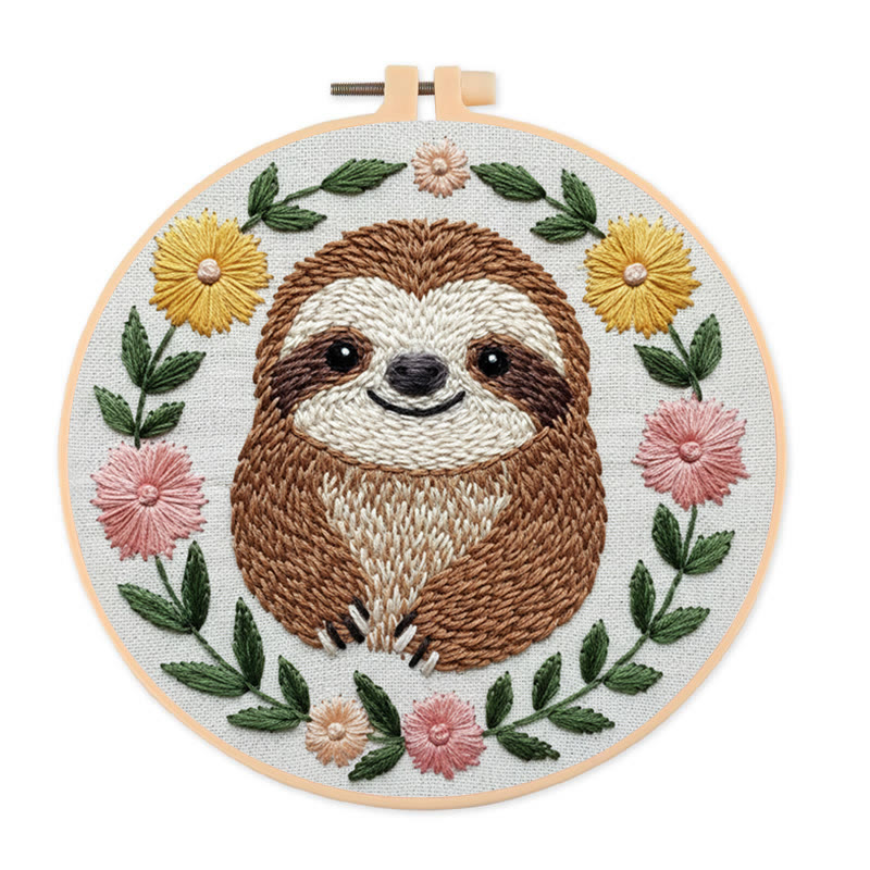 Rubbyoo Embroidery Kit - Smiling Sloth | Diy Stitch Craft | Handmade Gift For Animal Lovers - 20*20cm - image 1