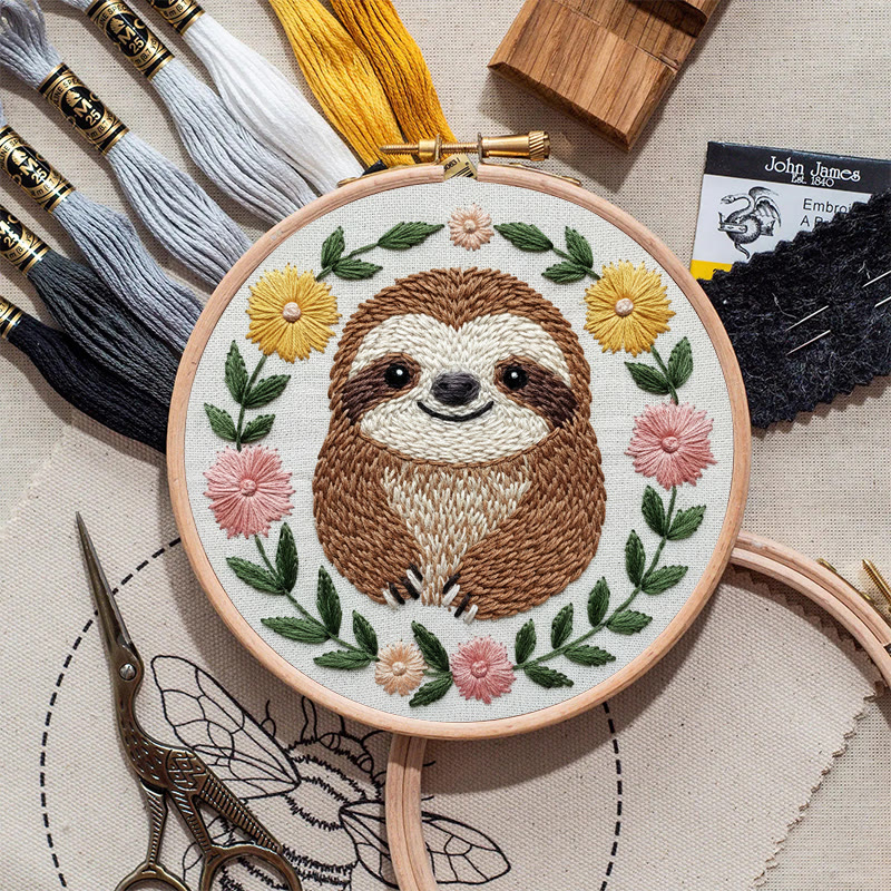 Rubbyoo Embroidery Kit - Smiling Sloth | Diy Stitch Craft | Handmade Gift For Animal Lovers - image 2