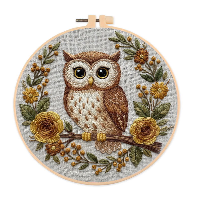 Rubbyoo Embroidery Kit - Flower Owl | Cute Animal Art | Handmade Desk Decor - 20*20cm - image 1