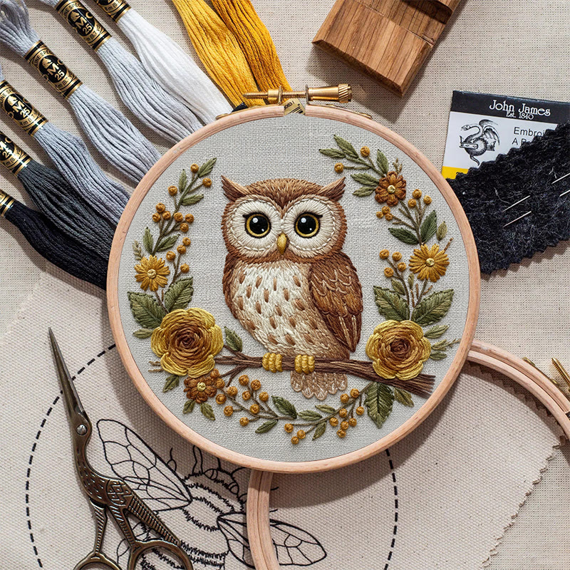 Rubbyoo Embroidery Kit - Flower Owl | Cute Animal Art | Handmade Desk Decor - image 8