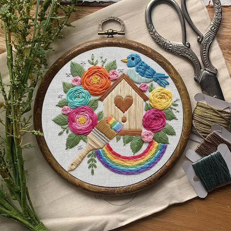 Rubbyoo Embroidery Kit - Printing House | Floral Stitch Craft | Unique Room Ornament - image 2