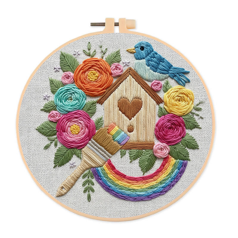 Rubbyoo Embroidery Kit - Printing House | Floral Stitch Craft | Unique Room Ornament - 20*20cm - image 1