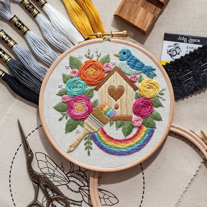 Rubbyoo Embroidery Kit - Printing House | Floral Stitch Craft | Unique Room Ornament - image 3