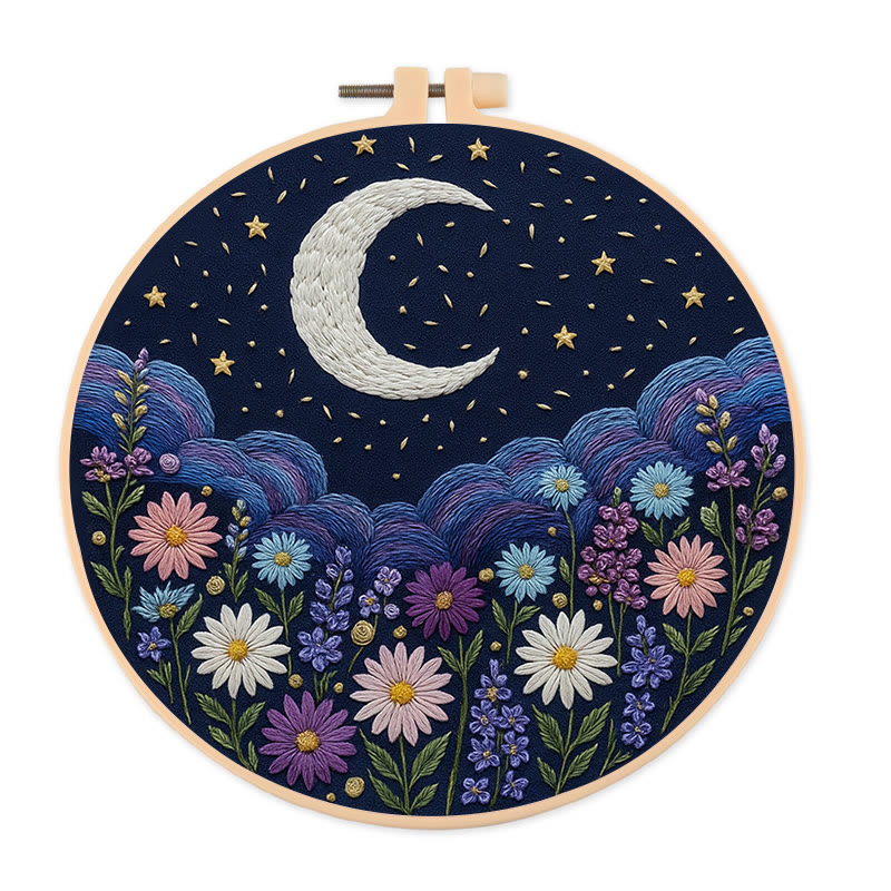 Rubbyoo Embroidery Kit - Shining Starry Sky | Night Hoop Art | Unique Handmade Craft  - 20*20cm - image 1