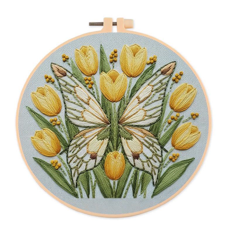 Rubbyoo Embroidery Kit - Floral Butterfly | Creative Handmade Art | Diy Birthday Gift - 20*20cm - image 1