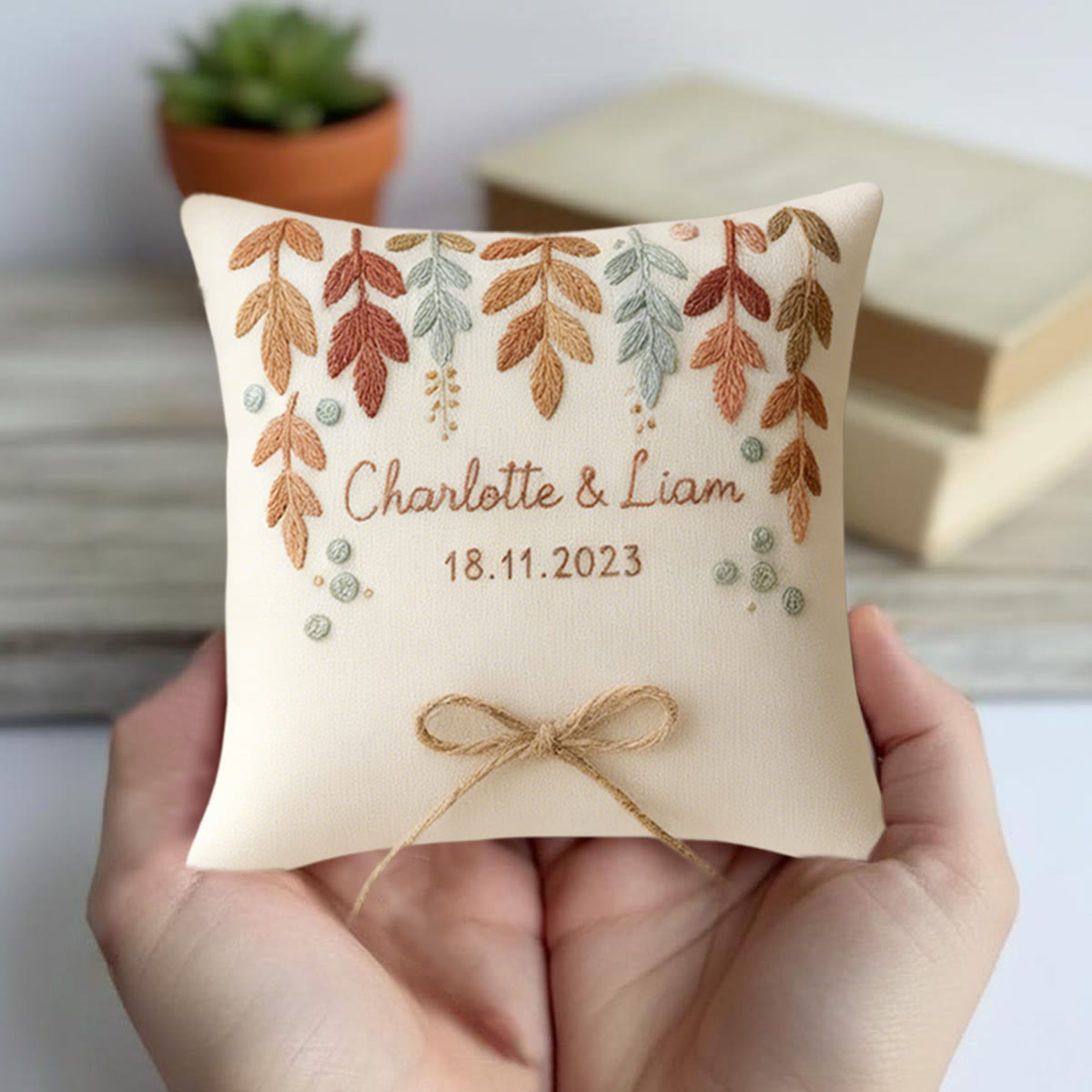 Rubbyoo Personalized Ring Bearer Pillow Embroidery Kit - Multicolored Leaf Decor | Beginner Handmade Gift | Gifting Favorite - image 3