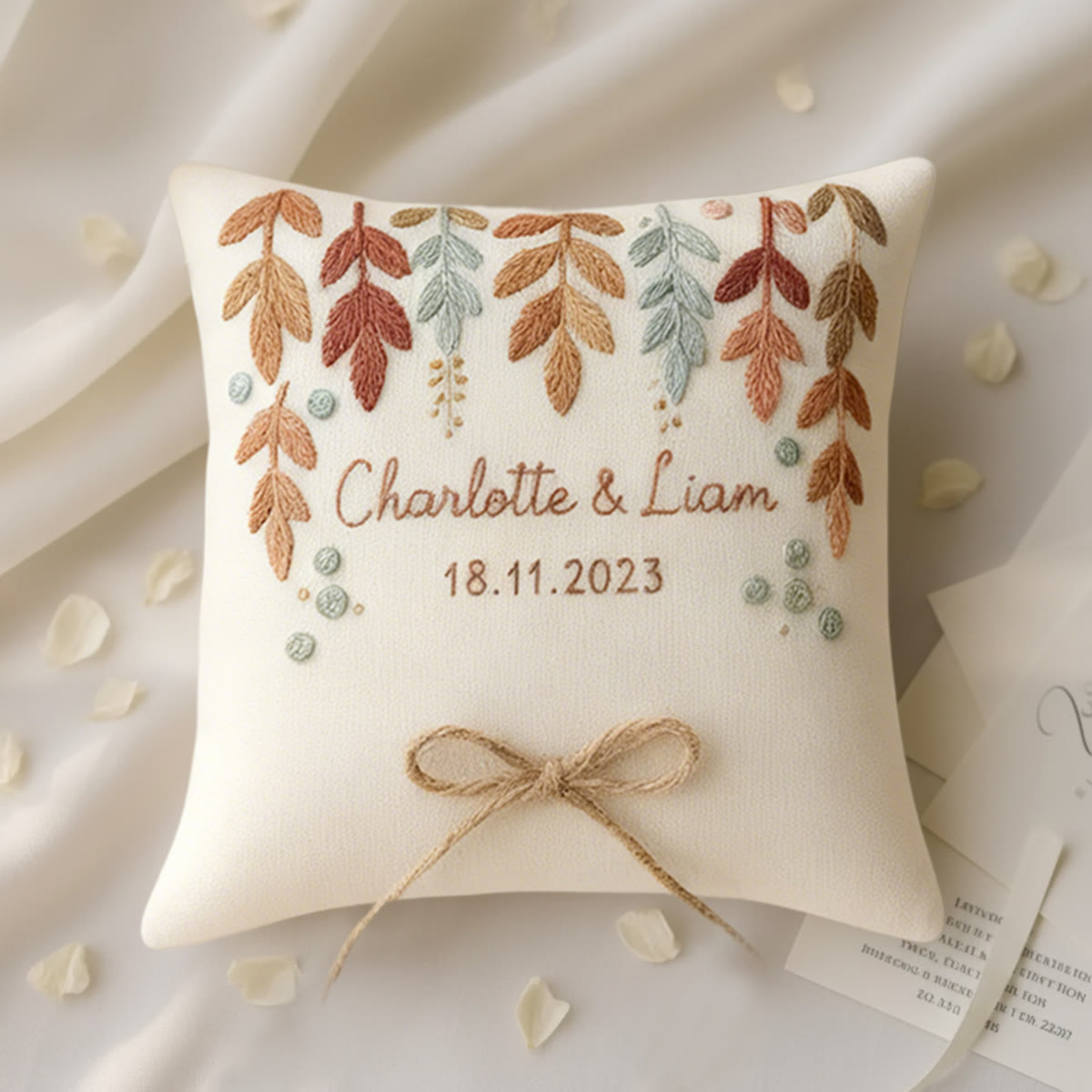 Rubbyoo Personalized Ring Bearer Pillow Embroidery Kit - Multicolored Leaf Decor | Beginner Handmade Gift | Gifting Favorite - 6 inches hoop kit - image 1