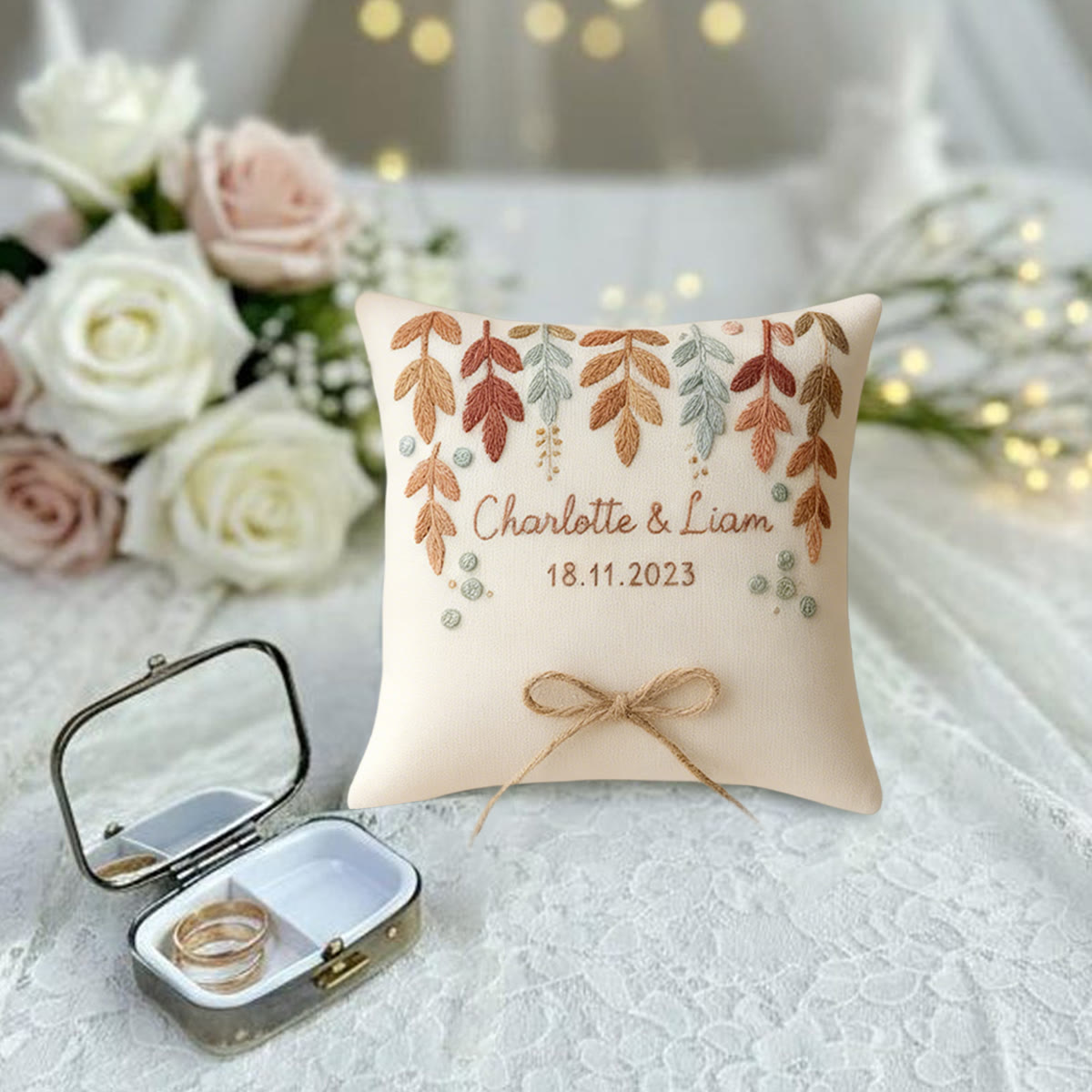 Rubbyoo Personalized Ring Bearer Pillow Embroidery Kit - Multicolored Leaf Decor | Beginner Handmade Gift | Gifting Favorite - image 4