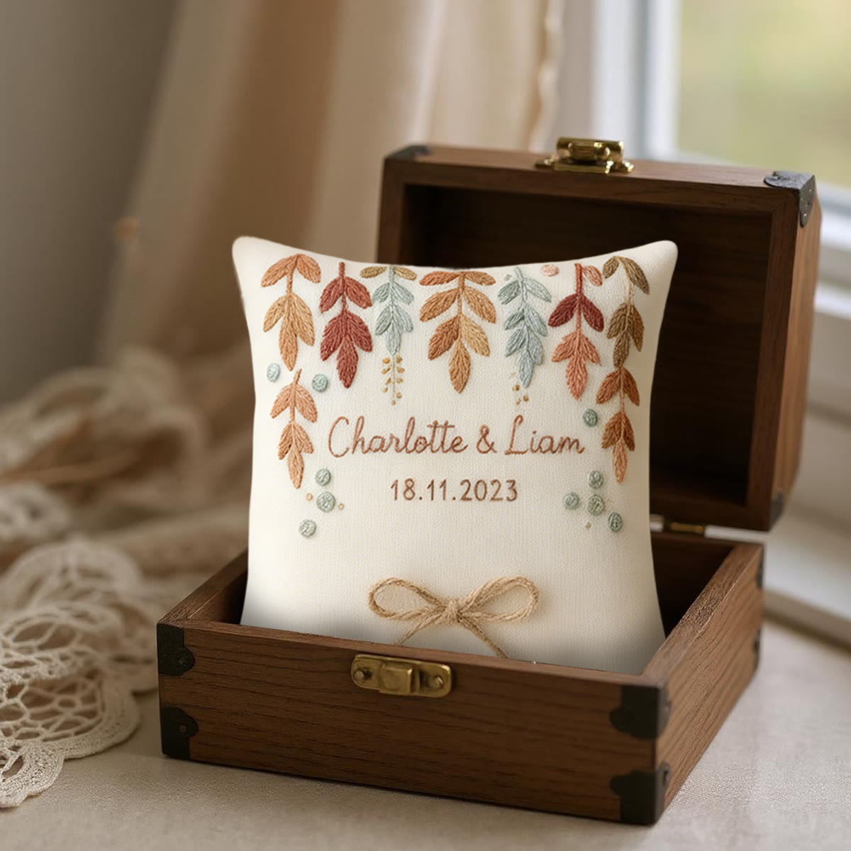 Rubbyoo Personalized Ring Bearer Pillow Embroidery Kit - Multicolored Leaf Decor | Beginner Handmade Gift | Gifting Favorite - image 2