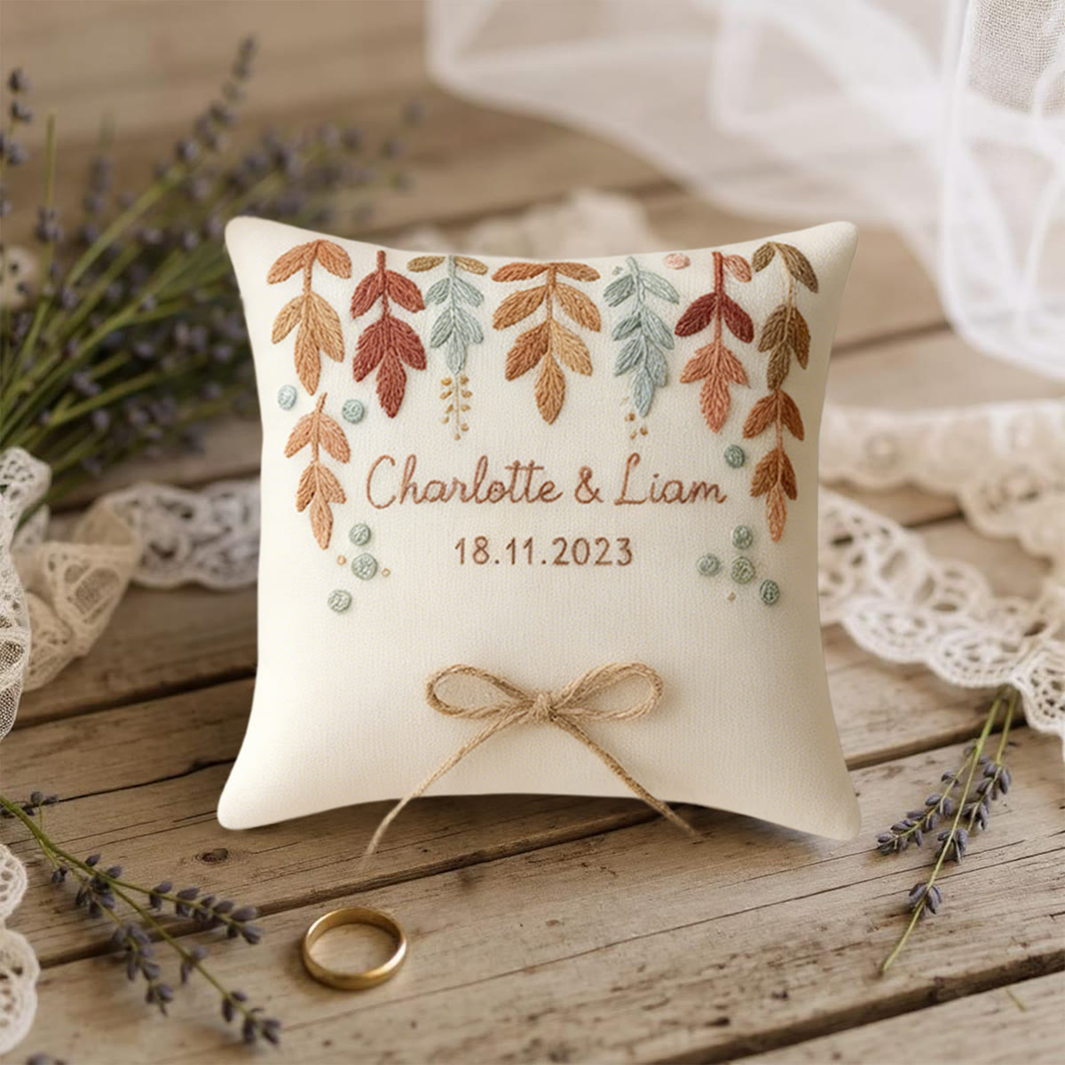 Rubbyoo Personalized Ring Bearer Pillow Embroidery Kit - Multicolored Leaf Decor | Beginner Handmade Gift | Gifting Favorite - image 9